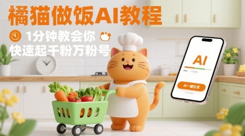 有趣的橘猫买菜做饭视频，用AI一键搞定，1分钟教会你，快速起千粉万粉号-低成本创业项目大全｜短视频带货+AI副业变现｜知行创业网