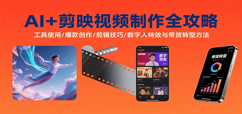AI+剪映视频制作全攻略：工具使用/爆款创作/剪辑技巧/数字人特效与带货转型方法-低成本创业项目大全｜短视频带货+AI副业变现｜知行创业网
