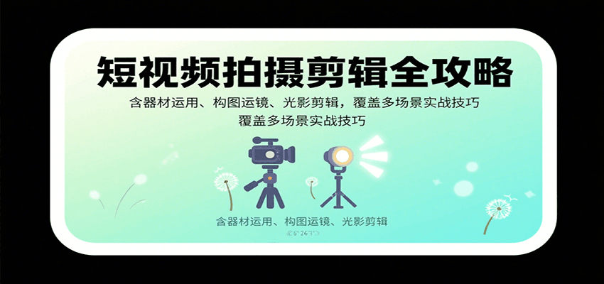 短视频拍摄剪辑全攻略：含器材运用、构图运镜、光影剪辑，覆盖多场景实战技巧-低成本创业项目大全｜短视频带货+AI副业变现｜知行创业网