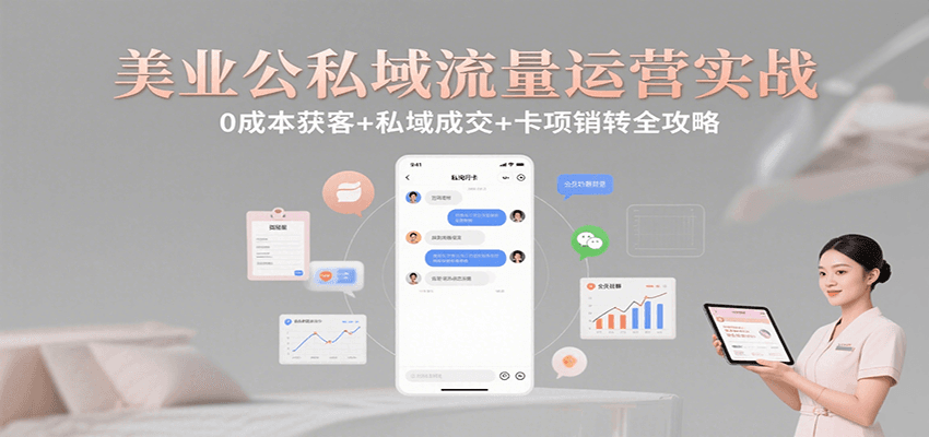 美业公私域流量运营实战：0成本获客+私域成交+卡项销转全攻略-低成本创业项目大全｜短视频带货+AI副业变现｜知行创业网