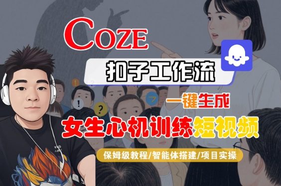COZE扣子工作流一键生成女生心机训练短视频，保姆级教程-智能体搭建-项目实操-低成本创业项目大全｜短视频带货+AI副业变现｜知行创业网