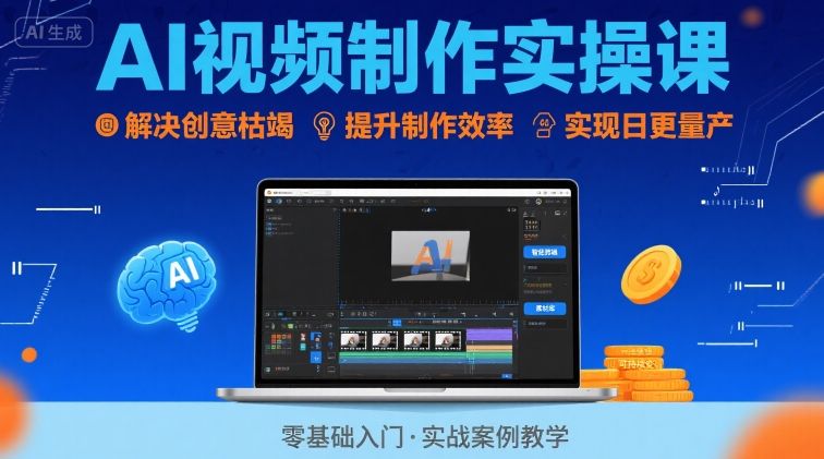 Ai视频制作实操课，解决创意枯竭、效率低下痛点，实现日更量产可持续变现-低成本创业项目大全｜短视频带货+AI副业变现｜知行创业网