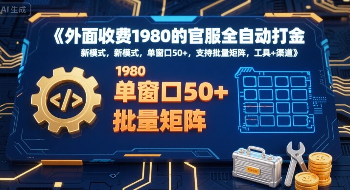 外面收费1980的官服全自动打金，新模式，单窗口50+，支持批量矩阵，工具+渠道【揭秘】-低成本创业项目大全｜短视频带货+AI副业变现｜知行创业网