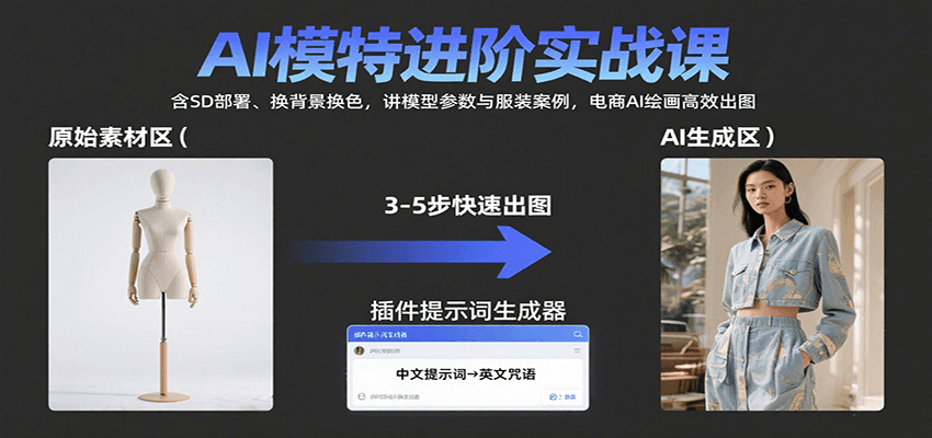 AI模特进阶实战课：含SD部署、换背景换色，讲模型参数与服装案例，电商AI绘画高效出图-低成本创业项目大全｜短视频带货+AI副业变现｜知行创业网