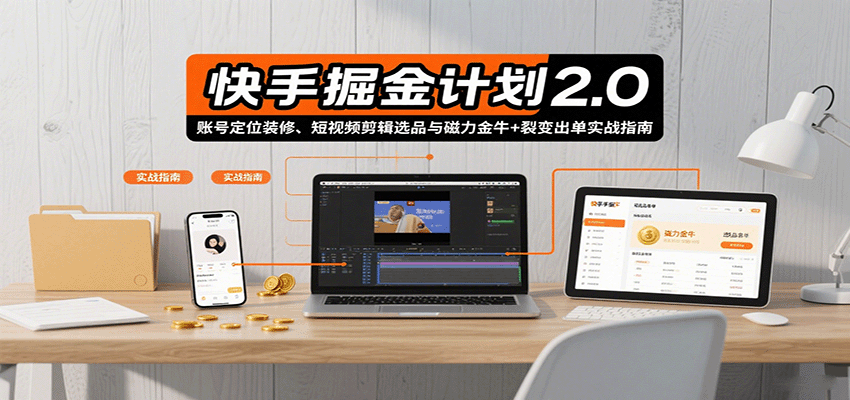 快手掘金计划2.0，账号定位装修、短视频剪辑选品与磁力金牛+裂变出单实战指南-低成本创业项目大全｜短视频带货+AI副业变现｜知行创业网
