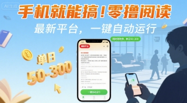 手机就能搞！零撸阅读挂G，最新平台，一键自动运行，随时随地挣，单日50-3张+【揭秘】-低成本创业项目大全｜短视频带货+AI副业变现｜知行创业网