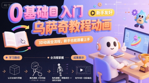 0基础入门乌萨奇教程动画，3D动画全流程，新手也能跟着上手-低成本创业项目大全｜短视频带货+AI副业变现｜知行创业网