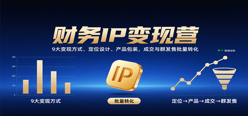 财务IP变现营：9大变现方式、定位设计、产品包装，成交与群发售批量转化-低成本创业项目大全｜短视频带货+AI副业变现｜知行创业网