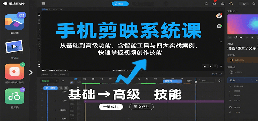 手机剪映系统课，从基础到高级功能，含智能工具与四大实战案例，快速掌握视频创作技能-低成本创业项目大全｜短视频带货+AI副业变现｜知行创业网