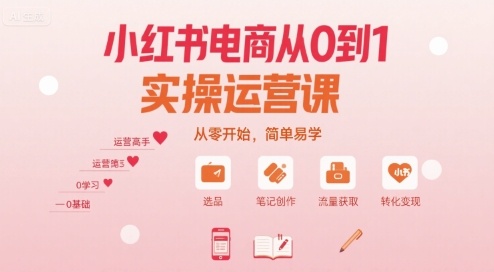 小红书电商从0到1实操运营课，从零开始，简单易学-低成本创业项目大全｜短视频带货+AI副业变现｜知行创业网