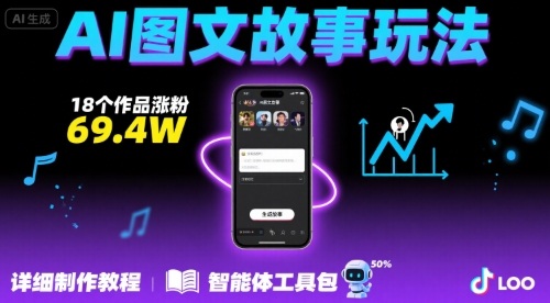 抖音爆火的ai图文故事玩法，18个作品涨粉69.4W，详细制作教程+智能体-低成本创业项目大全｜短视频带货+AI副业变现｜知行创业网
