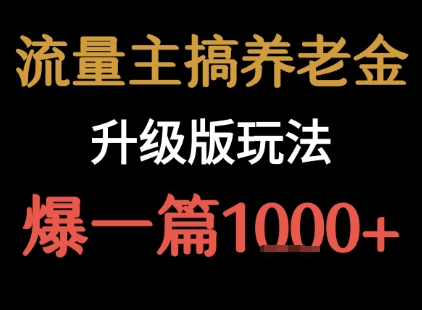 流量主之养老金升级版玩法  爆一篇收益1k+-低成本创业项目大全｜短视频带货+AI副业变现｜知行创业网