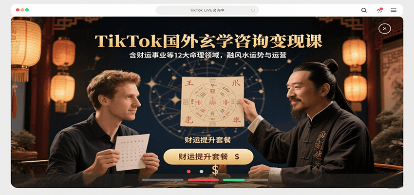 TikTok国外玄学咨询变现课，含财运事业等12大命理领域，融风水运势与运营-低成本创业项目大全｜短视频带货+AI副业变现｜知行创业网