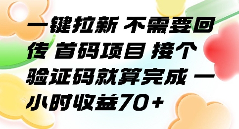一键拉新 不需要回传 首码项目 接个验证码就算完成 一小时收益70+【揭秘】-低成本创业项目大全｜短视频带货+AI副业变现｜知行创业网