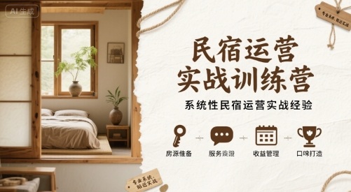 民宿运营实战训练营，系统性民宿运营实战经验-低成本创业项目大全｜短视频带货+AI副业变现｜知行创业网