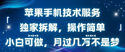 苹果手机技术服务，独家拆解，操作简单，小白可做，月过1W不是梦-低成本创业项目大全｜短视频带货+AI副业变现｜知行创业网