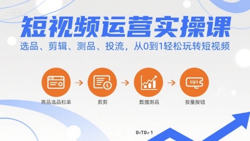 短视频运营实操课，选品、剪辑、测品、投流，从0到1轻松玩转短视频-低成本创业项目大全｜短视频带货+AI副业变现｜知行创业网