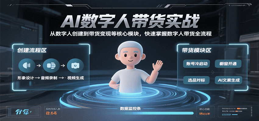 AI数字人带货实战，从数字人创建到带货变现各核心模块，快速掌握全流程-低成本创业项目大全｜短视频带货+AI副业变现｜知行创业网