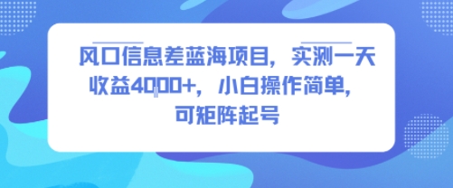 风口信息差蓝海项目，实测一天收益4k+，小白操作简单，可矩阵起号-低成本创业项目大全｜短视频带货+AI副业变现｜知行创业网