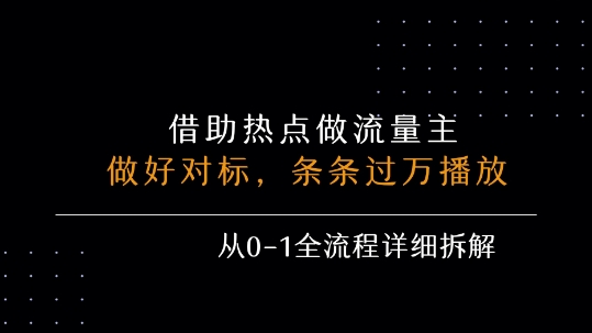 借力热点，乘顺风车玩流量主，条条过万播放， 每月收益5k+，从0-1全流程详细拆解-低成本创业项目大全｜短视频带货+AI副业变现｜知行创业网