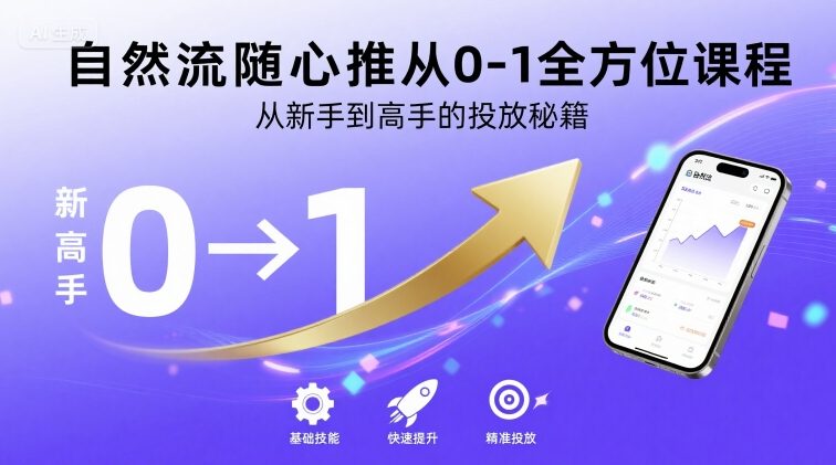 自然流随心推从0-1全方位课程，从新手到高手的投放秘籍-低成本创业项目大全｜短视频带货+AI副业变现｜知行创业网