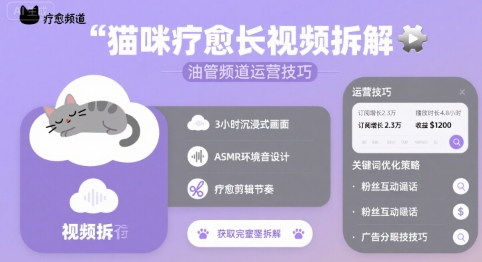 猫咪疗愈长视频拆解 &油管频道运营技巧-低成本创业项目大全｜短视频带货+AI副业变现｜知行创业网