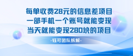 每单收费28米的项目单日能变现280左右 一部手机一个账号就能变现-低成本创业项目大全｜短视频带货+AI副业变现｜知行创业网