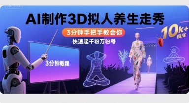 Ai制作3D拟人养生走秀，3分钟手把手教会你，快速起千粉万粉号-低成本创业项目大全｜短视频带货+AI副业变现｜知行创业网