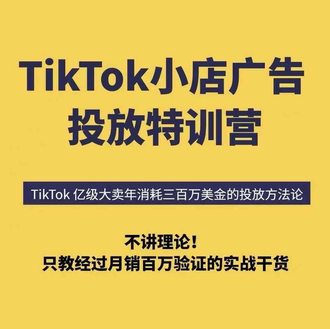 TikTok小店广告投放特训营，6天破局计划专治各种“投不动”，教你经过月销百万验证的实战干货-低成本创业项目大全｜短视频带货+AI副业变现｜知行创业网