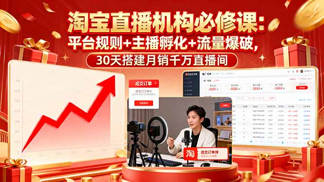 （16087期）淘宝直播机构必修课：平台规则/主播孵化/流量爆破,30天搭建月销千万直播间-低成本创业项目大全｜短视频带货+AI副业变现｜知行创业网