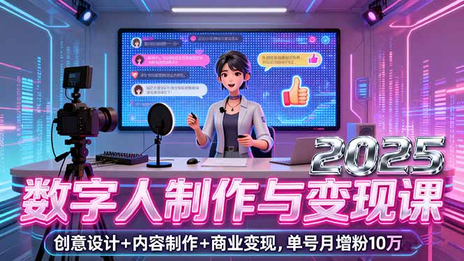 （16032期）2025数字人制作与变现课，创意设计+内容制作+商业变现，单号月增粉10万+-低成本创业项目大全｜短视频带货+AI副业变现｜知行创业网
