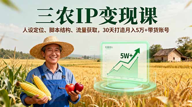 （16044期）三农IP变现课，人设定位、脚本结构、流量获取，30天打造月入5万+带货账号-低成本创业项目大全｜短视频带货+AI副业变现｜知行创业网