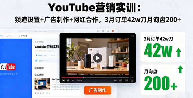 （16107期）YouTube营销实训：频道设置+广告制作+网红合作，3月订单42w刀月询盘200+-低成本创业项目大全｜短视频带货+AI副业变现｜知行创业网