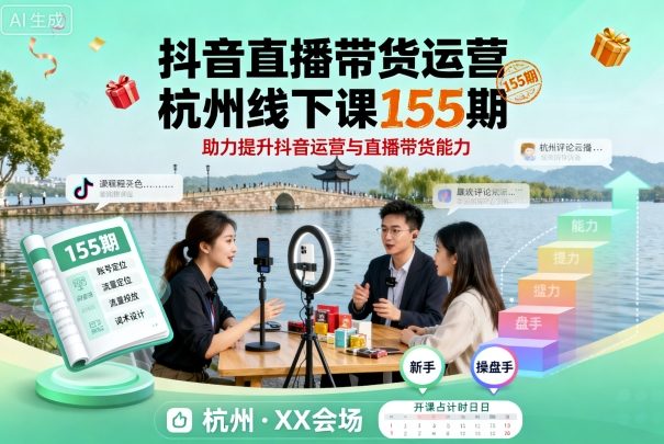 抖音直播带货运营杭州线下课155期，助力提升抖音运营与直播带货能力-低成本创业项目大全｜短视频带货+AI副业变现｜知行创业网
