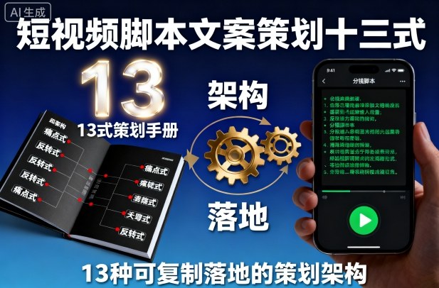 短视频脚本文案策划十三式，13种可复制落地的策划架构-低成本创业项目大全｜短视频带货+AI副业变现｜知行创业网