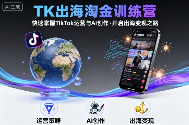 TK出海淘金训练营，助你快速掌握TikTok运营与AI创作，开启出海变现之路-低成本创业项目大全｜短视频带货+AI副业变现｜知行创业网