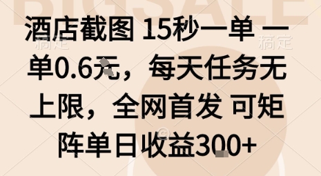 酒店截图15秒一单，一单0.6米，每天任务无上限，全网首发可矩阵单日收益3张【揭秘】-低成本创业项目大全｜短视频带货+AI副业变现｜知行创业网