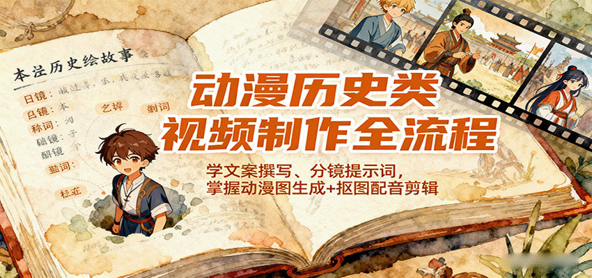 动漫历史类视频制作全流程，学文案撰写、分镜提示词，掌握动漫图生成+抠图配音剪辑-低成本创业项目大全｜短视频带货+AI副业变现｜知行创业网