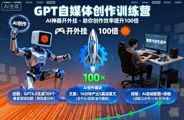 GPT自媒体创作训练营：AI神器开外挂，助你创作效率提升100倍-低成本创业项目大全｜短视频带货+AI副业变现｜知行创业网
