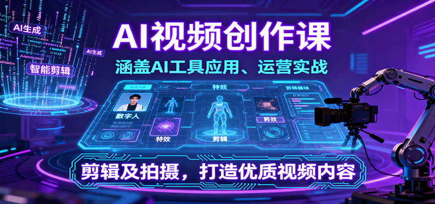 AI视频创作课，涵盖AI工具应用、运营实战、剪辑及拍摄，打造优质视频内容-低成本创业项目大全｜短视频带货+AI副业变现｜知行创业网