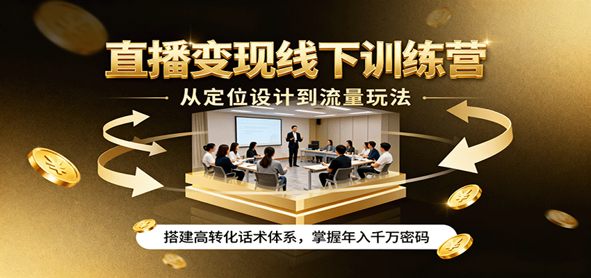 直播变现线下训练营,从定位设计到流量玩法,搭建高转化话术体系,掌握年入千万密码-低成本创业项目大全|短视频带货+AI副业变现|知行创业网