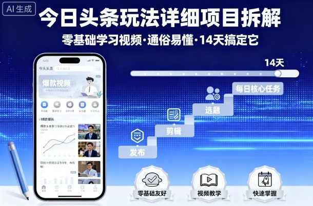 今日头条玩法详细项目拆解，零基础学习视频 通俗易懂 14天搞定它-低成本创业项目大全｜短视频带货+AI副业变现｜知行创业网