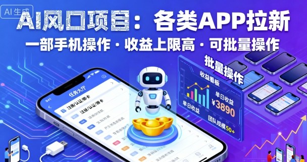 AI风口项目，各类APP拉新，一部手机就可以操作，收益上限高，可批量操作-低成本创业项目大全｜短视频带货+AI副业变现｜知行创业网