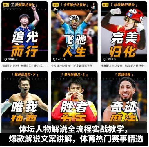 体坛人物解说全流程实战教学，爆款解说文案讲解，体育热门赛事精选-低成本创业项目大全｜短视频带货+AI副业变现｜知行创业网