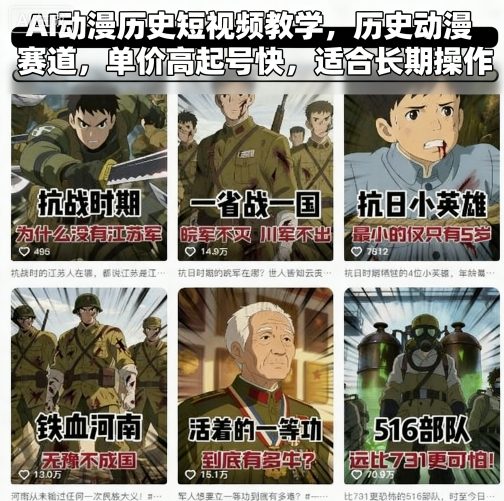 AI动漫历史短视频教学，历史动漫赛道，单价高起号快，适合长期操作-低成本创业项目大全｜短视频带货+AI副业变现｜知行创业网