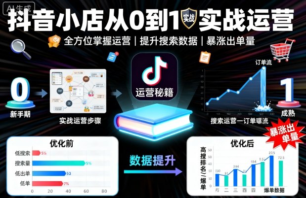抖音小店从0到1实战运营，帮你全方位掌握小店运营，提升搜索数据与出单量-低成本创业项目大全｜短视频带货+AI副业变现｜知行创业网