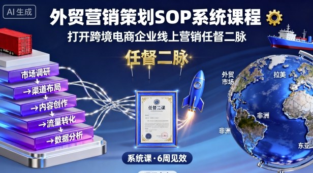 外贸营销策划SOP系统课程，打开跨境电商企业线上营销任督二脉-低成本创业项目大全｜短视频带货+AI副业变现｜知行创业网