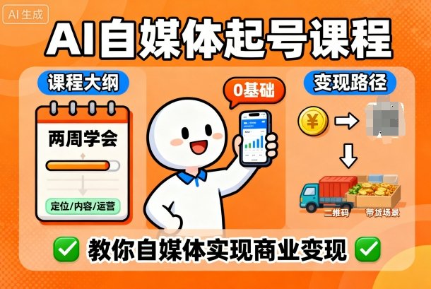 AI自媒体起号课程，0基础小白两周学会，教你自媒体实现商业变现-低成本创业项目大全｜短视频带货+AI副业变现｜知行创业网