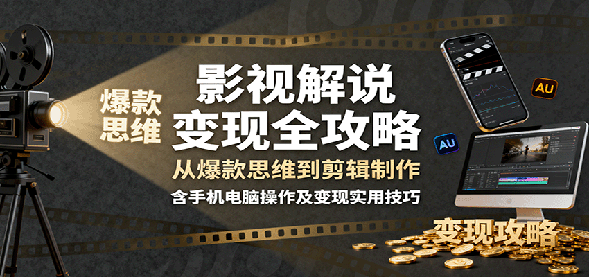 影视解说变现全攻略：从爆款思维到剪辑制作，含手机电脑操作及变现实用技巧-低成本创业项目大全｜短视频带货+AI副业变现｜知行创业网