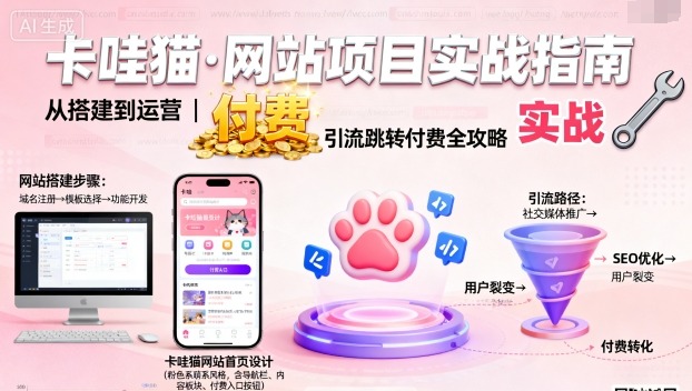 卡哇猫·网站项目，网站搭建与运营以及引流跳转付费-低成本创业项目大全｜短视频带货+AI副业变现｜知行创业网
